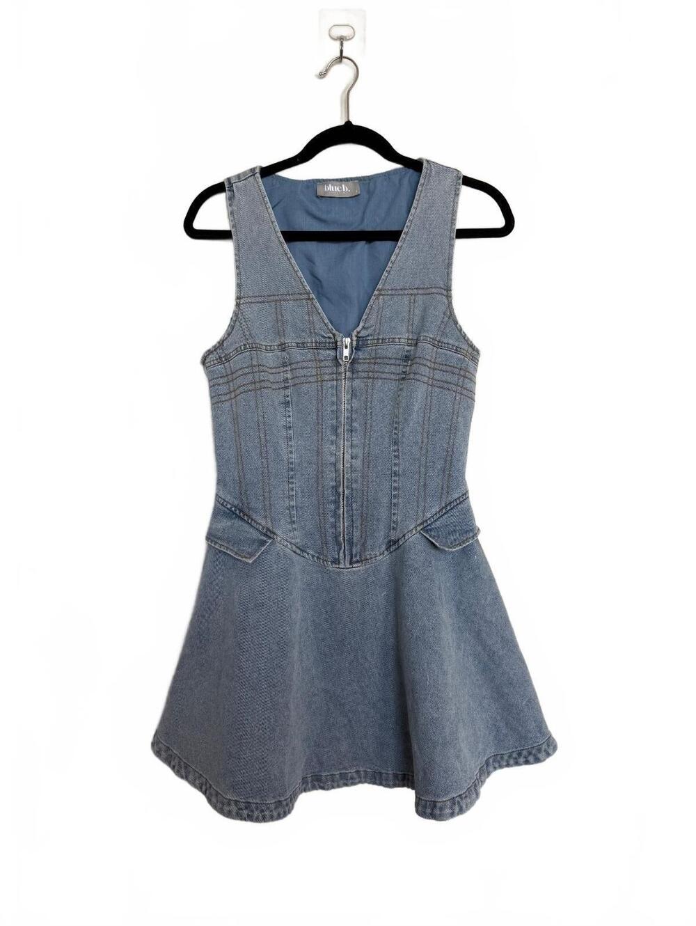 Vintage Light Wash Denim Fit & Flare Dress with Front Zip